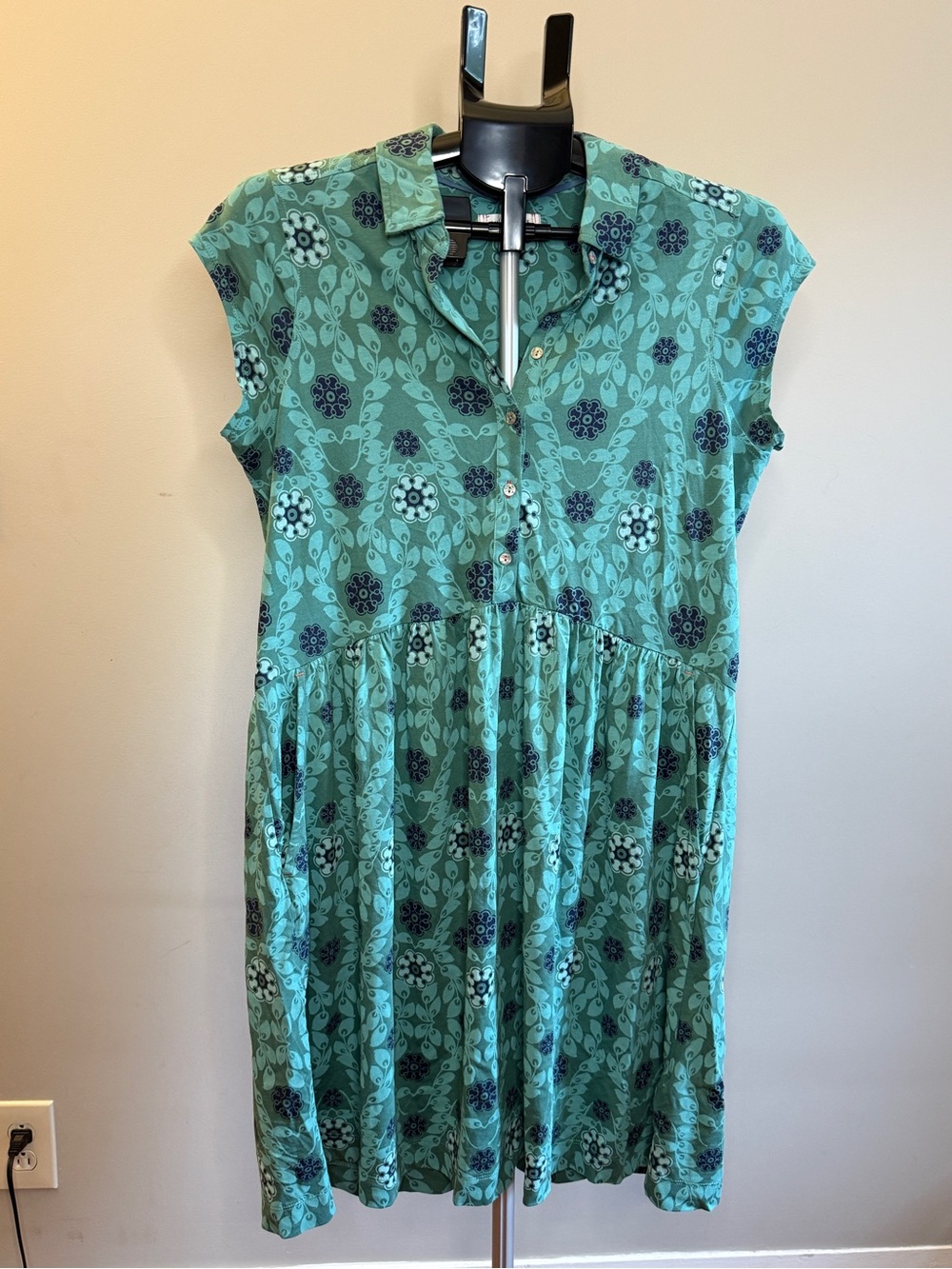 Floral Teal Button-Front Casual Dress